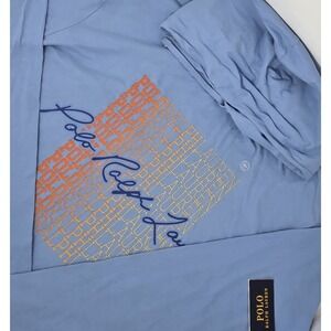 NEW Polo Ralph Lauren Hoodie‎ T-Shirt Mens 2XLT Long Sleeve Blue Script Logo NWT